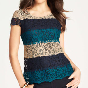 Ann Taylor Petite Tiered Lace Top NWT